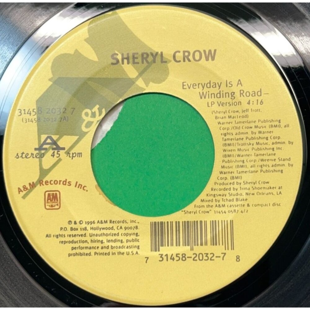 Sheryl Crow Everyday is a Winding Road / Sad Sad World 45 Vinyl 90 Folk Rock